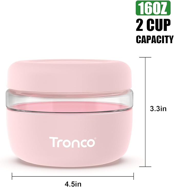 Tronco 16 oz Glass Food Storage & Lunch Bowl Containers with Airtight Lids | Leak & Spill Proof Meal Prep Container & Food Storage Jar for Lunch, Salad, Oats, Soup, BPA-Free, Microwave & Dishwasher Safe