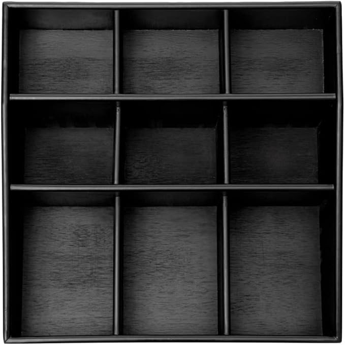Restaurantware-11.75 x 5.5 Inch Coffee Condiment Organizer, 1 Square Creamer Organizer - 9 Compartments, Break-Resistant, Black Bamboo Coffee Accessory Caddy, Won't Chip, For Sugar Packets & Creamers