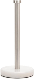 Paper Towel Holder Countertop, Heavy Weighted Marble Base Paper Towels Holder for Kitchen Counter, Modern Standing Papertowel Roll Holders(Brushed Nickel Stainless Steel Bar, White Natural Marble)