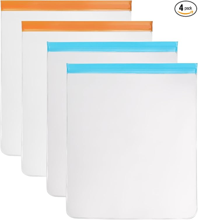 4 Pcs 2 Gallon Reusable Food Storage Freezer Bags, Large Capacity, BPA Free Reusable Food Pouches, Used For Home Food Storage And Camping (Multicolor 4 Pack)