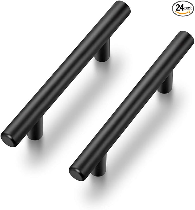 Ravinte 24 Pack | 5 Inch Cabinet Pulls Matte Black Stainless Steel Kitchen Drawer Pulls Cabinet Handles 5InchLength, 3Inch Hole Center