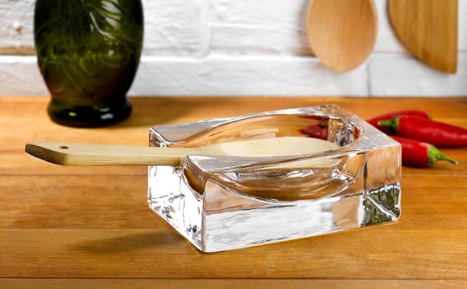 NUDE Cruet Glass Spoon Rest, Lead-Free, Crystal, Kitchen Utensil Cooking Holder, Decor and Accessories for Kitchen (Clear)