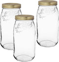 Le Parfait Eco-Friendly Zero Waste Wide Mouth Glass Jar with Airtight Screw Top Lid - Reusable French Storage Jar for Food, Soup, Flour, Sugar, Canning & Baking (3L/96oz, 3 Pack, Gold 2-Piece Lid)