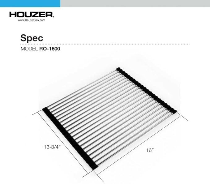 HOUZER RO-1600 - Stainless Steel Rolling Mat for Novus Series Kitchen Sinks, Multipurpose Rack for Drying Dishes, Washing Fruit, or Holding Utensils, Durable Sink Accessory
