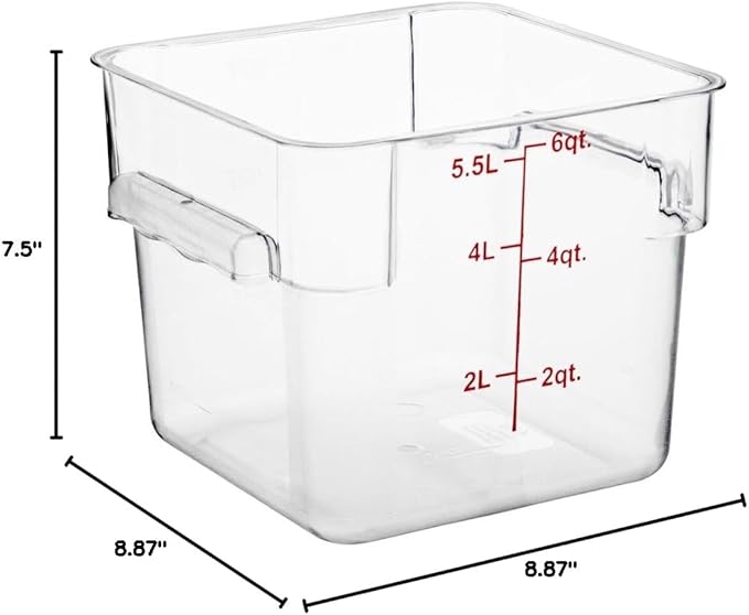 Soro Essentials- 6 qt. Polycarbonate Square Food Storage Container with Graduated Markings Clear Color- Stackable Storage Bin Plastic Food Container with Handle for Pantry Organizer Storage Kitchen