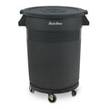 PLASTIC PRINCE 20 Gallon Round Trash Can with Lid and Dolly Gray Plastic Commercial Garbage Container for Home Garage Restaurants Warehouses - Bundle
