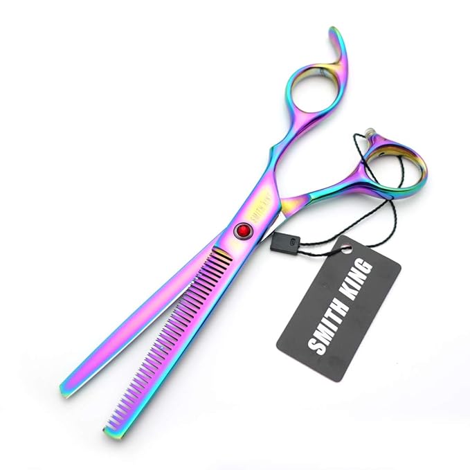 7.0 Inches Hair Cutting Scissors Set with Combs Lether Scissors Case,Hair cutting shears Hair Thinning shears For Personal and Professional (Rainbow)