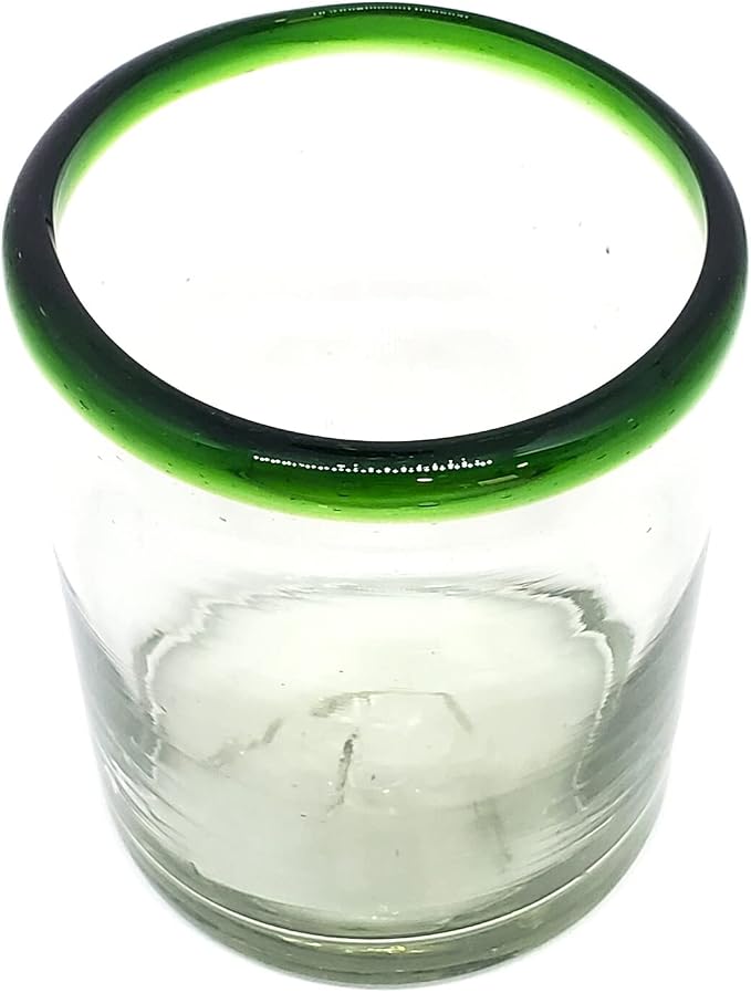 Emerald Green Rim 10 oz Tumblers (set of 6), Recycled Glass, Lead-free, Toxin-Free (Tumbler)