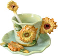 Ceramic Sunflower Coffee Mug and Saucer set with Spoon,3D Handmade and Hand-painted Tea Mug, 6OZ