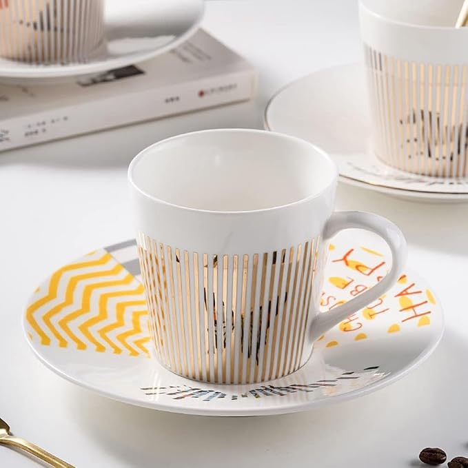 Mirror Cups and Saucers, Mirror Reflection coffee mug, Ceramic Coffee Mug with Saucer Set, Tea Cups and Saucers Sets for Women Wedding Party Afternoon Tea （M-Horse）