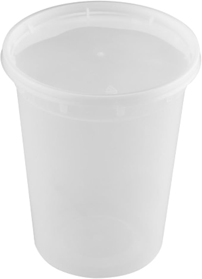 32oz [24 set] Heavy Duty Plastic Deli Container | BPA-Free Food Storage with Airtight Leak‑Proof Lids | Microwave, Freezer & Dishwasher Safe – Stackable, Bulk Reusable Soup & Meal Prep Tub