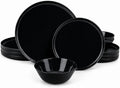 LaGlint Dinnerware Sets for 4, Black 12 Pieces Opal Glass Plates and Bowls Set, Dishwasher and Microwave Safe Dish Dinning Ware, Chip and Scratch Resistant Dishware