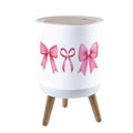 Trash Can with Lid Pink bow coquette y2k aesthetic ribbon elegant accessory pastel tie Press Top Round Small Garbage Bin with Wooden Legs Waste Basket for Kitchen Bedroom Nursery 7L/1.8 Gallon