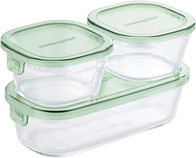 iwaki PS-PRN-3G2 Heat Resistant Glass Storage Container, Green, Set of 3, Pack & Range