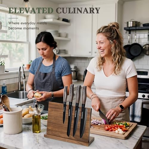 Astercook Non Stick Pots and Pans Set Healthy Non-Toxic Titanium Induction Kitchen Cookware Sets and Astercook 13-Piece Kitchen Knife Set with Black Anti-Rust Coating Stainless Steel Chef Knives Set
