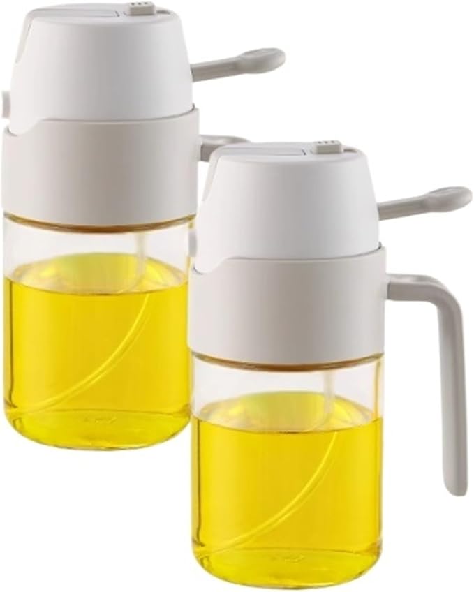 350ml Oil Dispenser and Oil Sprayer, Kitchen Cooking Mist Olive Oil Dispenser, Glass Oil Spritzer Bottle, High Capacity, for Air Fryer, Salad, Frying, BBQ(White)