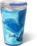 Swig Life 18oz Party Cup, Stackable Insulated Travel Coffee Tumbler with EZ Slider Lid, Cup Holder Friendly Travel Bottles, Stainless Steel 18 oz Tumbler, Reusable Coffee Mug (Blue Lagoon)
