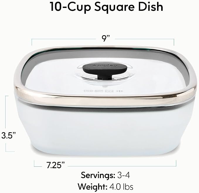 Anyday 10-Cup Square Glass Food Storage with Glass Lid | Plastic-Free Meal Prep & Microwave Cookware | Stackable Airtight Storage Container with Vented Lid for Microwave-Safe Reheating