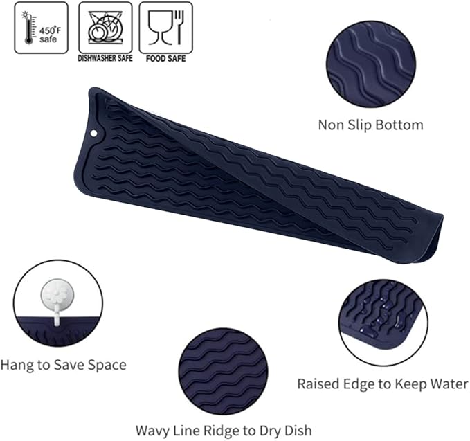 MicoYang Silicone Dish Drying Mat for Multiple Usage,Easy clean,Eco-friendly,Heat-resistant Silicone Mat for Kitchen Counter,Sink,Bar,Bottle,or Cup Navy Blue M 17 inches x 6 inches
