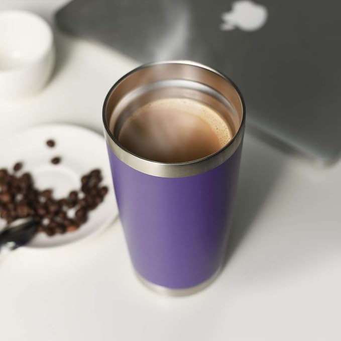 DOMICARE 20oz Stainless Steel Tumbler Bulk with Lid, Double Wall Vacuum Insulated Travel Mug, Powder Coated Coffee Cup, Powder Purple, 4 Pack