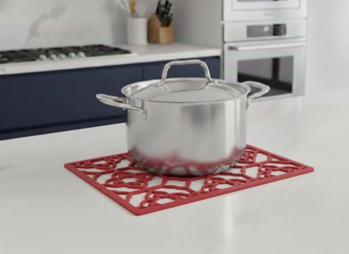 GASARÉ, Extra Large, Thick, Silicone Trivet for Hot Dishes, Pots, and Pans, Heat Resistant Mat for Countertop, Hot Pad for Kitchen, Easy to Clean, 16 x 12 x 3/8 Inches, Red