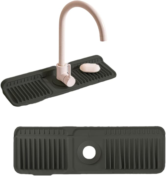 Folding Faucet Mat for Kitchen Sink Upgraded Premium Silicone Splash Guard with Fast Drying Properties Protective Sink Tray Ideal for Stone Sinks in Kitchen & Bathroom (Black, 14.5"x5.5")