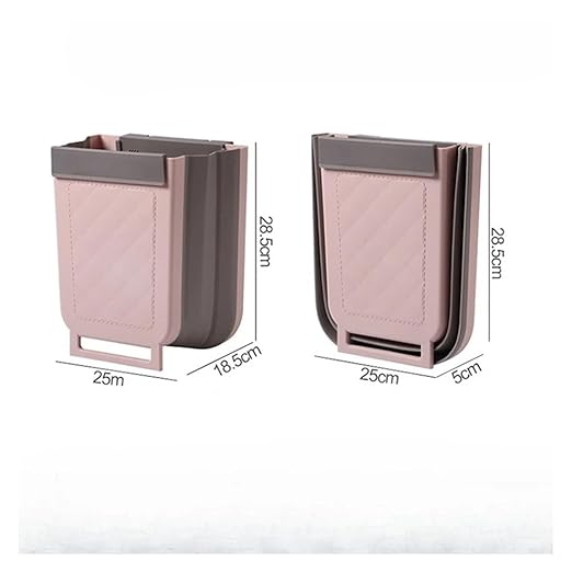 Collapsible Hanging Kitchen Trash Can 1 Piece Multifunction Hanging Telescopic Folding Trash Can Cabinet Door Sorting Bin for Kitchen and Car(Pink)