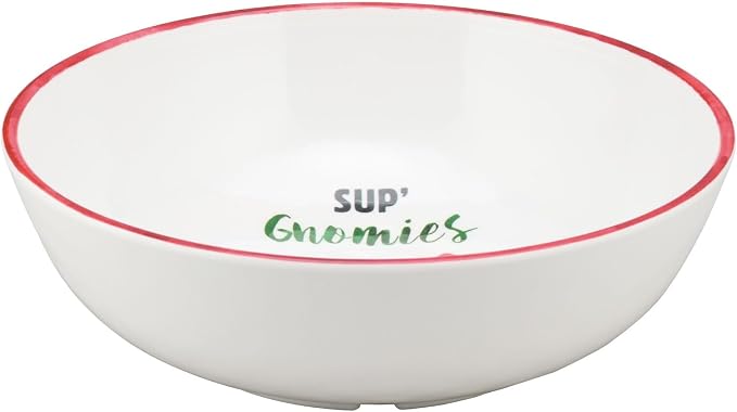 UPware 12 Piece Gnomies Melamine Dinnerware Sets, Outdoor Dishes Set, Plates and Bowls Sets, Christmas Decorations, Service for 4, White