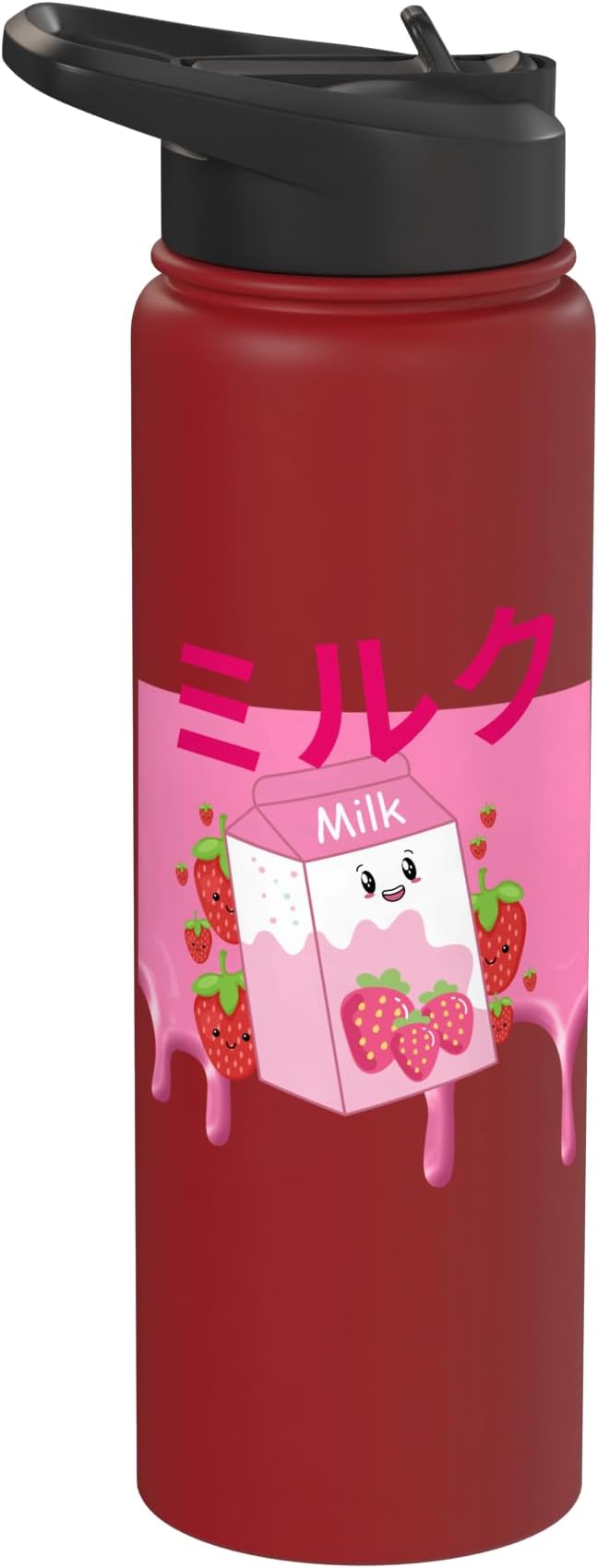 Retro 90s Japanese Kawaii Strawberry Milk Shake Carton Funny Stainless Steel Insulated Water Bottle