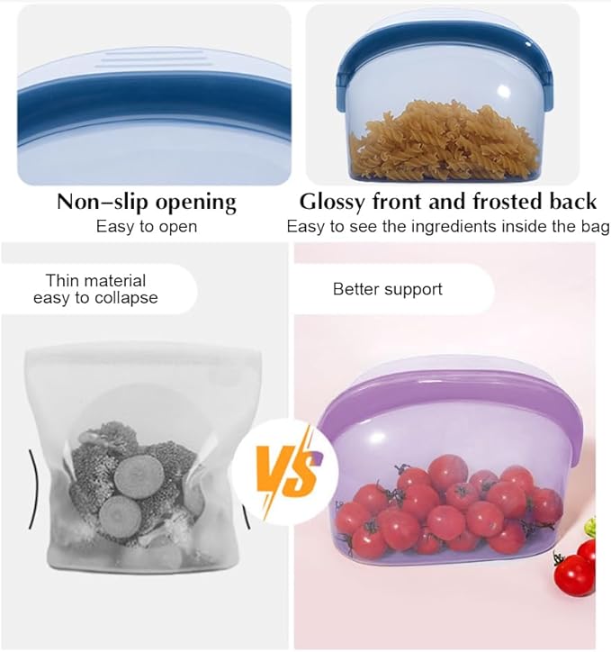 3 Pcs Reusable Silicone sealed Food Storage Bags, Multi-Role Food Storage Bags, Leak Proof, Freezer Safe, Microwave Safe, Dishwasher Safe, Eco-friendly