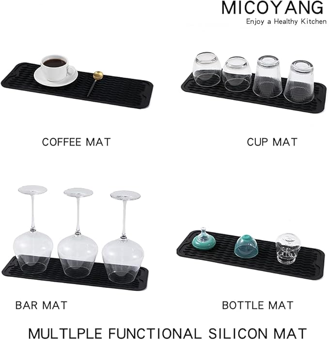 MicoYang Silicone Dish Drying Mat for Multiple Usage,Easy clean,Eco-friendly,Heat-resistant Silicone Mat for Kitchen Counter,Sink,Bar,Bottle,or Cup Black M 17 inches x 6 inches