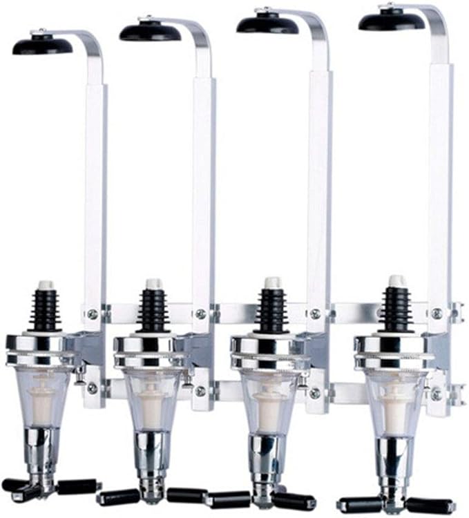 4 Bottle Liquor Dispenser, Wall Mounted Spirit Drinks Stand Optic, Spring-Loaded Wine Dispenser Stand Drinking Pourer Bottle Holder