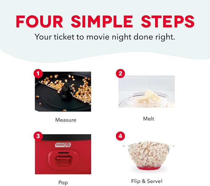 Dash SmartStore Stirring Popcorn Maker - Hot Oil Electric Popcorn Popper with Butter-Warming Tray, Clear Serving Bowl & Measuring Cup - 12 Cups, Red