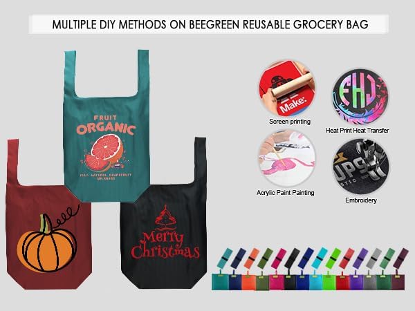 BeeGreen Blue Reusable Grocery Bags Wholesale Royal Reusable Kitchen Bags Bulk Foldable-Machine Washable with Zipper Storage Pouch 50 Packs