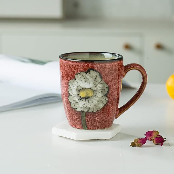Ceramics 12oz Cappuccino Mug,Coffee mugs,Tea mugs,Kiln Glazing Process,Microwave and Dishwasher Safe, Perfect For Tea, Espresso, Latte - Porcelain Mugs for Kitchen or Cafe (Red+Blue+Green+Pink)