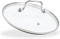 9.5 Inch Clear Glass Pot Lid for Frying Pan Replacement Cover Can Withstand 428°F (220℃) with Stainless Steel Arch Bridge Handle,Polished Silver