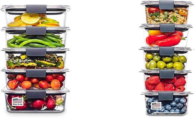 Rubbermaid Brilliance Food Storage Container, Medium, 3.2 Cup, 5 Pack, Clear & Leak-Proof Brilliance Food Storage Set, 1.3 Cup Plastic Containers with Lids, 5-Pack, Clear