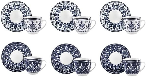 KARACA Peyker Turkish Coffee Cup Set for 6 People - 12 Piece Cups with Saucers - Small Bone China Espresso Set - Ideal for Serving Greek, Arabic Coffee (2.8 fl oz)