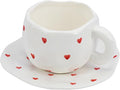 Koythin Ceramic Coffee Mug with Saucer, Cute Red Heart Cup for Women for Office and Home, Couple Cups for Girlfriends, 10 oz/300 ml for Latte Tea Milk (Small Red Heart)