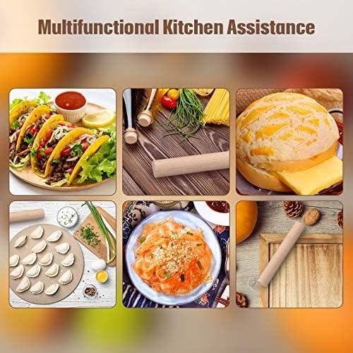 Patelai 3 Pieces Small Wooden Rolling Pin, Dumpling Dough Roller Wooden Mini Rolling Pins Kitchen Utensil Tool for Fondant, Pasta, Bread, Pastry, Cookies, Pizza, Pie, Cylinder Style, 6.3 Inch