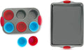 Duo: Non-Stick Steel 6-Cup Muffin Pan with Silicone Handles & Reusable Liners + Premium 11x14 Inch Non-Stick Baking & Cookie Sheet Pan.