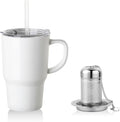 Sweejar Ceramic Tea Cup with Lid, 16 OZ Portable Coffee Mug, Dishwasher Safe Travel Mug with Infuser, Reusable Teacup for Car Cup Holder, Tea Lovers(White)