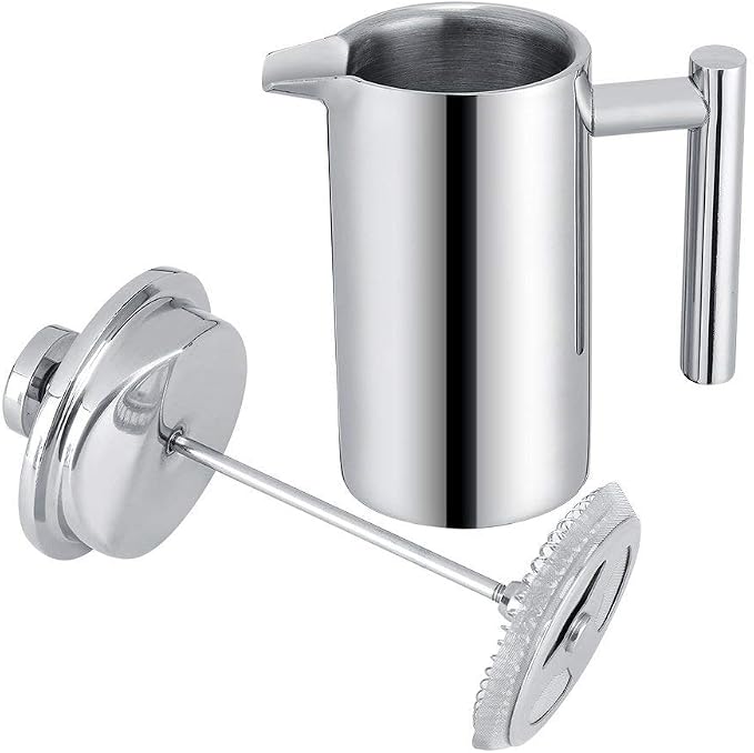 TOPINCN French Press Coffee Maker, Stainless Steel, Double Wall Insulation, Mirror Finish, 350ml, with Filter, for Coffee and Tea