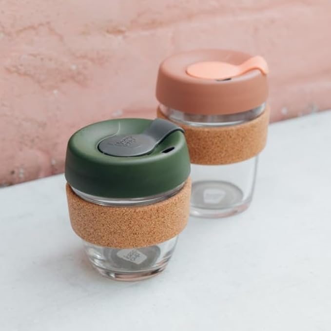 KeepCup Brew Cork, Reusable Glass Tumbler with Natural Cork, Tall Coffee Cup 12oz/340ml - Frappe
