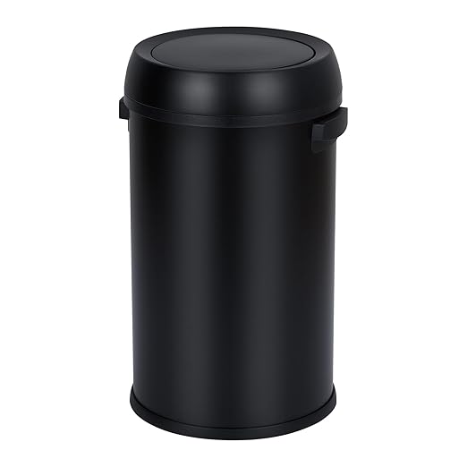 Garvee 17 gal/65 L Trash Can, Fingerprint-Proof Stainless Steel Swing Top Garbage Can, Heavy Duty Commercial Round Trash Bin with Swing Lid for Restaurant, Home, Office, Black