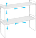 15.5 to 25.5 Inch Expandable Kitchen Cabinet Organizer Shelf, 30 LBS Heavy Duty Stackable Kitchen Counter Storage Shelves Organizers, 2 Pack Adjustable Small Storage Shelf Rack For Cabinet Cupboard