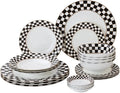 Porlien Checker Pattern 20-piece Round Dinnerware Set for 4, Porcelain Dinner Sets