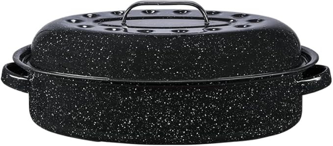 Granite Ware 15-Inch Covered Oval Roaster - Speckled Black