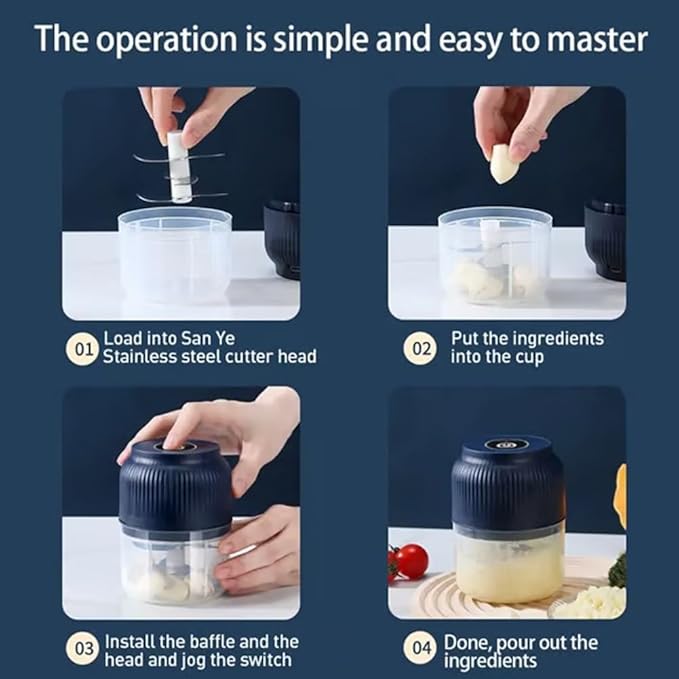 Electric Garlic Chopper, Mini Portable Veggie Chopper, 2026 New Small Garlic Chopper Mincer, USB Rechargeable, Wireless Veggie Grinder, For Mashing Onion, Garlic, Chili, Ginger (Blue, 4 blades)
