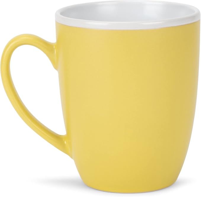 Elanze Designs Solid Color Yellow White Interior 16 ounce Matte Ceramic Mugs Matching Set of 4
